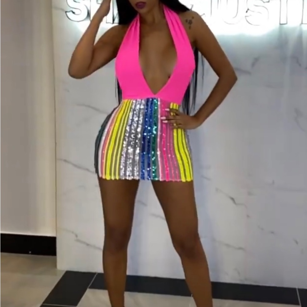 Shane Justin multicolored sequin mini dress. Never worn. Xs small.